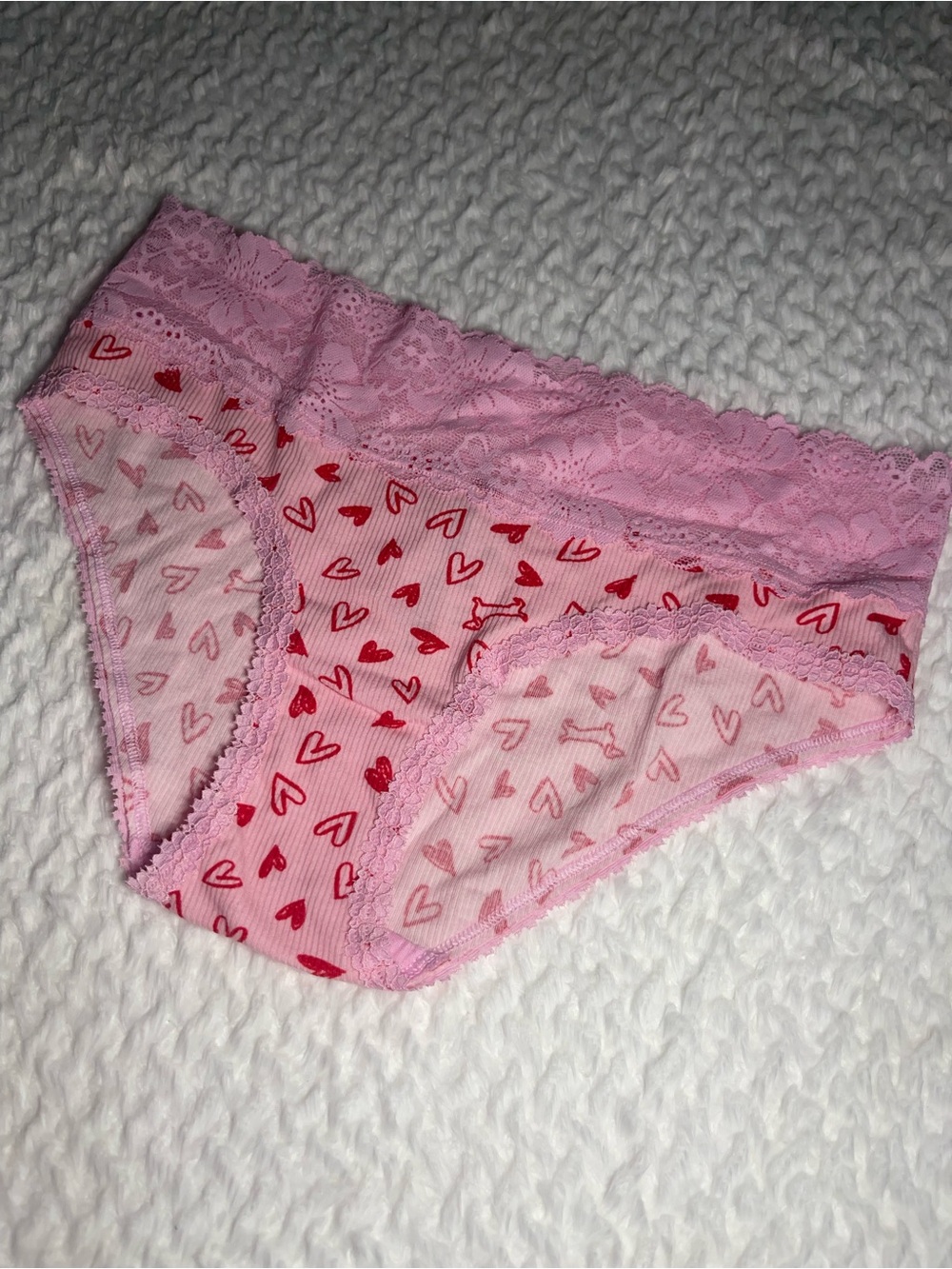 PINK heart and dog panties. Hip hugger, lace trim, retired, size small, NWT